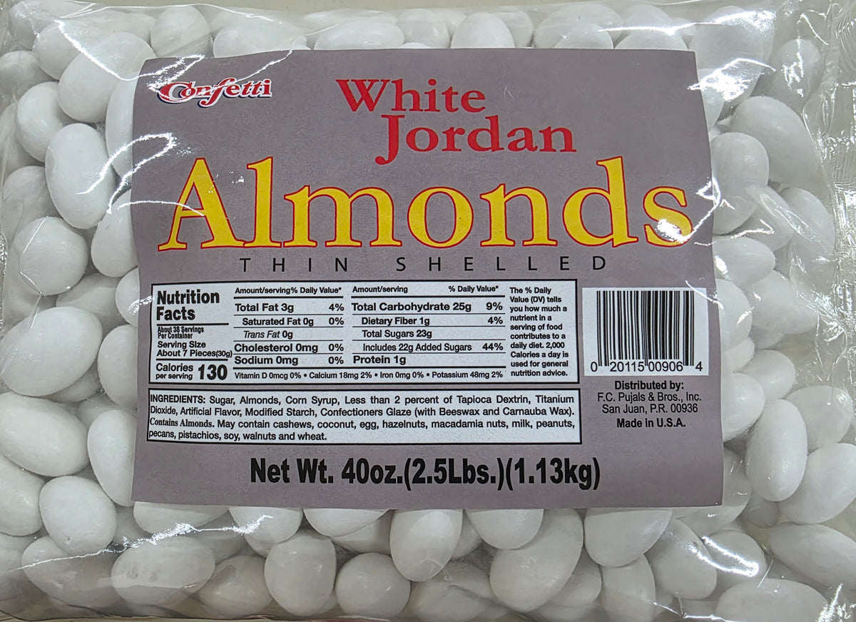 Confetti White Jordan Almonds- Thin Shelled- White Hard Candy - Coated Roasted Almonds