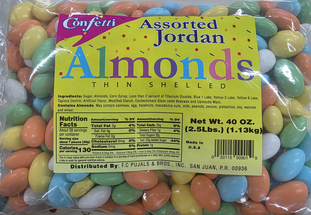 Confetti Assorted Jordan Almonds- Thin Shelled - Color Pastel Candy - Coated Roasted Almonds