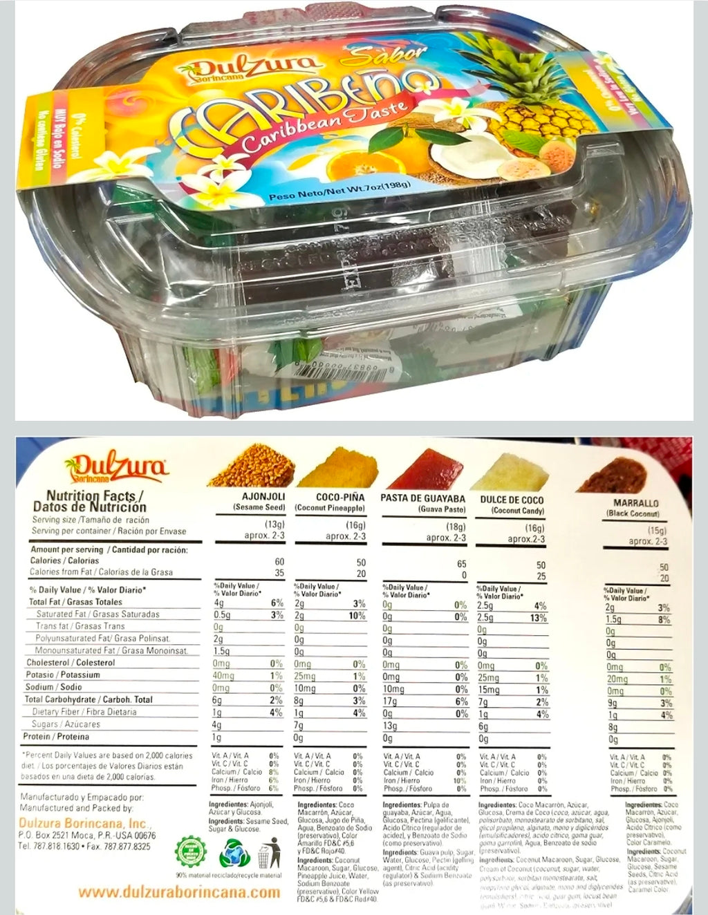 DULZURA PUERTO RICAN VARIETY CANDIES Flax Seed Coconut Pineapple Sesame Seeds 5.90 oz. Bowl