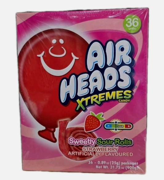 Airheads Xtremes Strawberry Sweetly Sour Chewy Taffy Candy Rolls 36 Bars 2 Lb.
