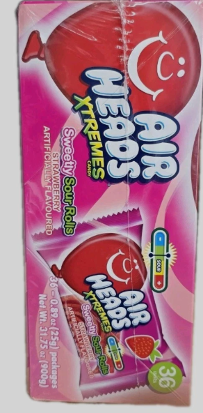 Airheads Xtremes Strawberry Sweetly Sour Chewy Taffy Candy Rolls 36 Bars 2 Lb.