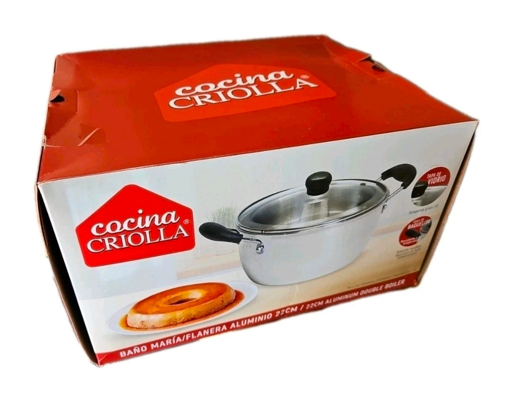 Cocina Criolla Flanera Baño Maria Flan Mold 8.6 in. Aluminum Double Flan Boiler