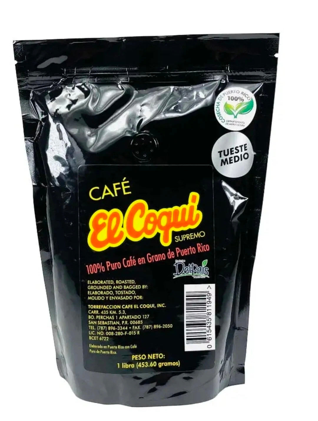 EL COQUI 100% Pure Puerto Rican Whole Bean Coffee 1 lb. PK FREE FAST SHIPPING!