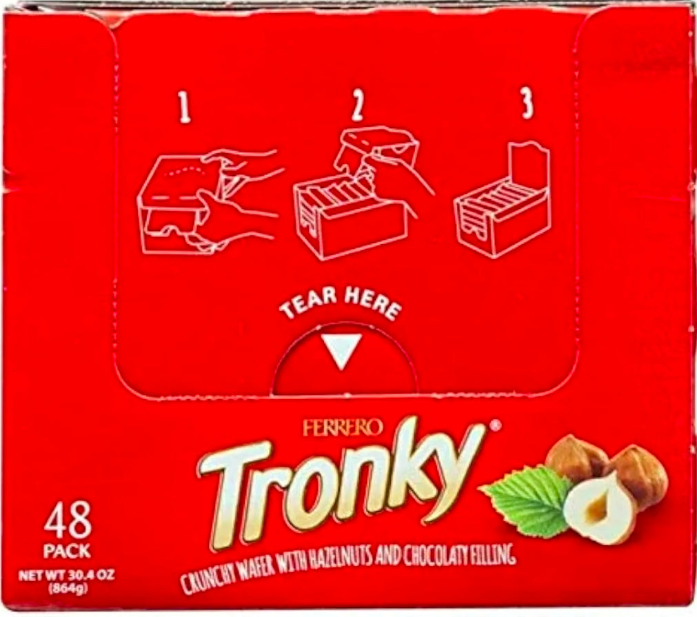 FERRERO TRONKY Crunchy Crispy Wafer with Cocoa Cream and Grain Hazelnuts 1 box-48 individual bars
