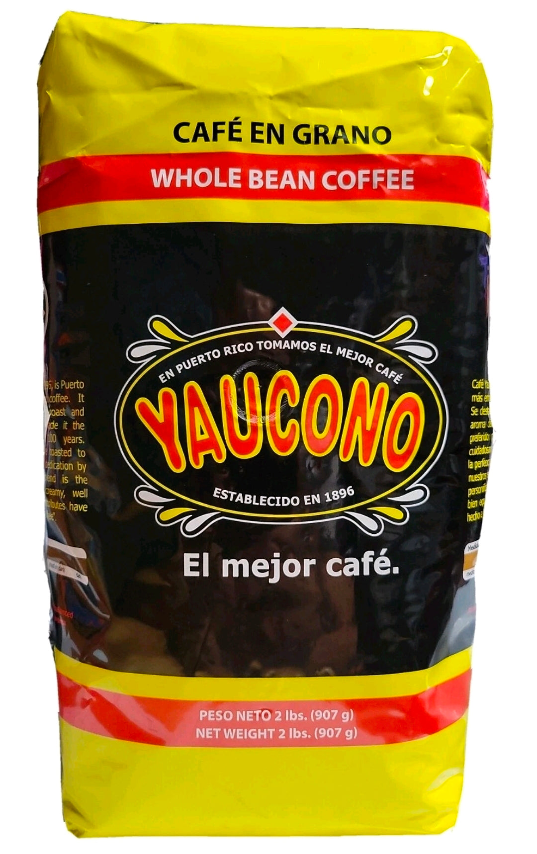CAFE YAUCONO, MEDIUM ROAST WHOLE BEAN COFFEE 4 Bags 8 Lbs. Total