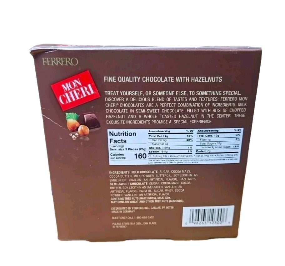 FERRERO MON CHERI FINE CHOCOLATE & HAZELNUTS Pack 9 PCS Freshness Guaranteed!