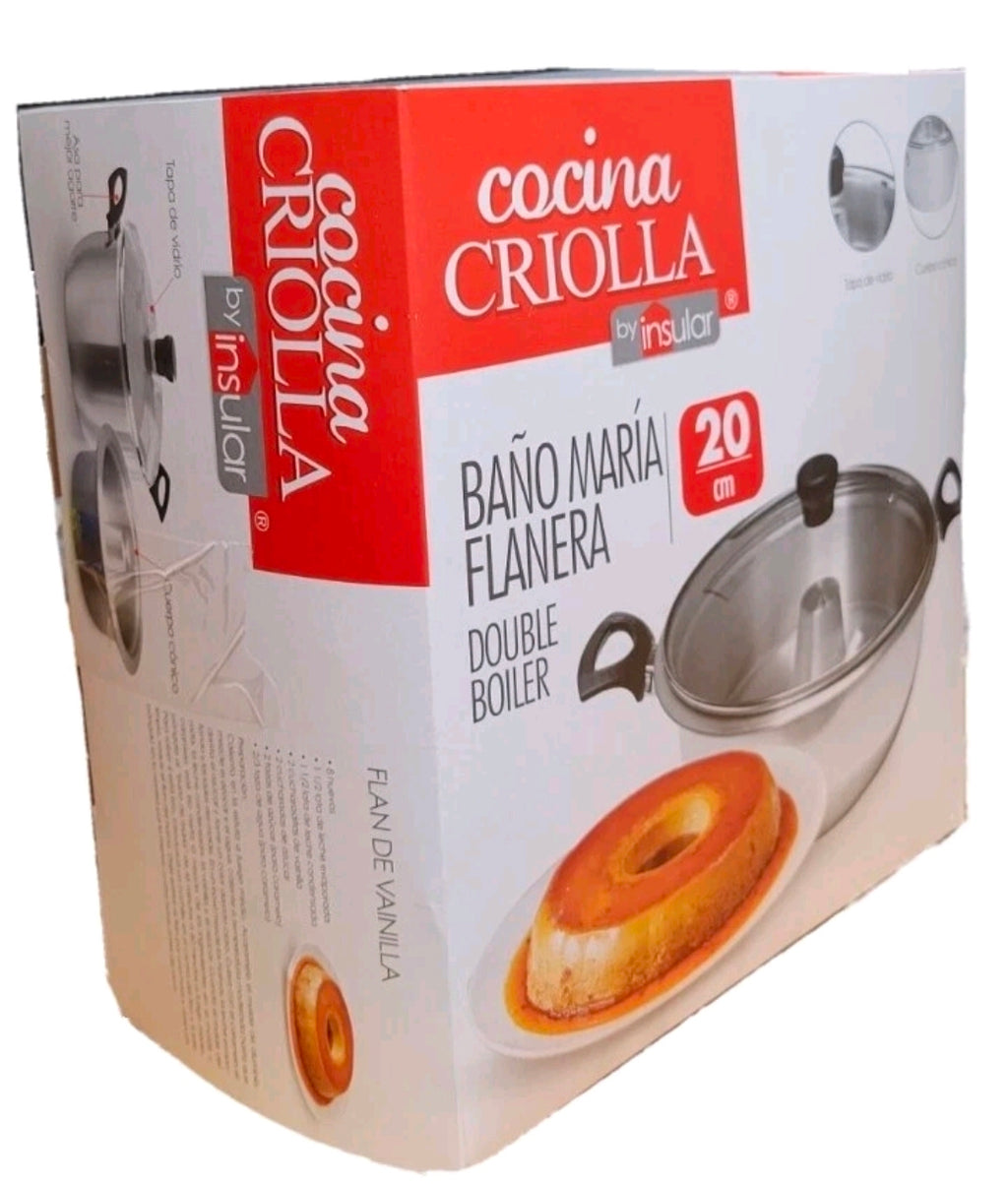 Cocina Criolla Flanera Baño Maria Flan Mold 8.6 in. Aluminum Double Flan Boiler