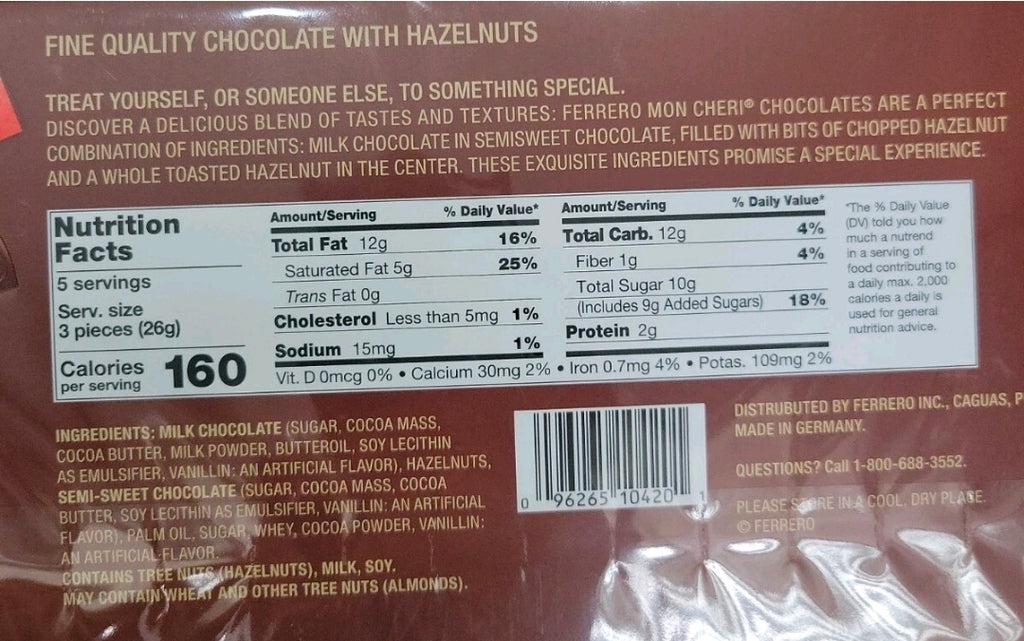 FERRERO MON CHERI FINE CHOCOLATE & HAZELNUTS 2 Packs of 15 PCS each pack Freshness Guaranteed!