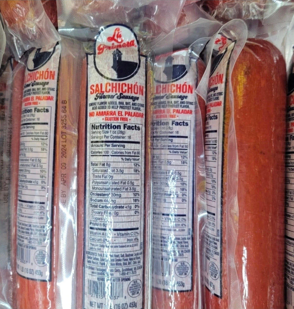 2 Pks SALCHICHON LA PRIMERA  1LB Each One Gluten Free Farmer Sausage