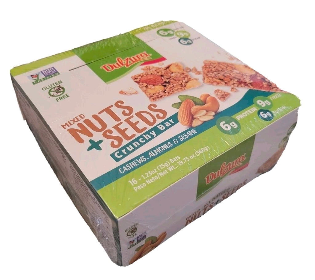 Dulzura All Natural Mixed Nuts + Seeds Crunchy Bars PK-16 GLUTEN FREE NON GMO