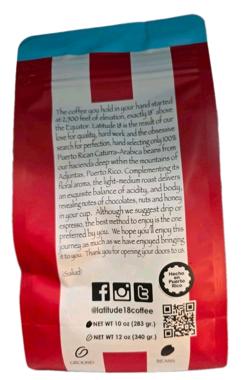 LATITUDE 18 Roast COFFEE Bean Single Origin 10oz 1 Bag 100% From Puerto Rico