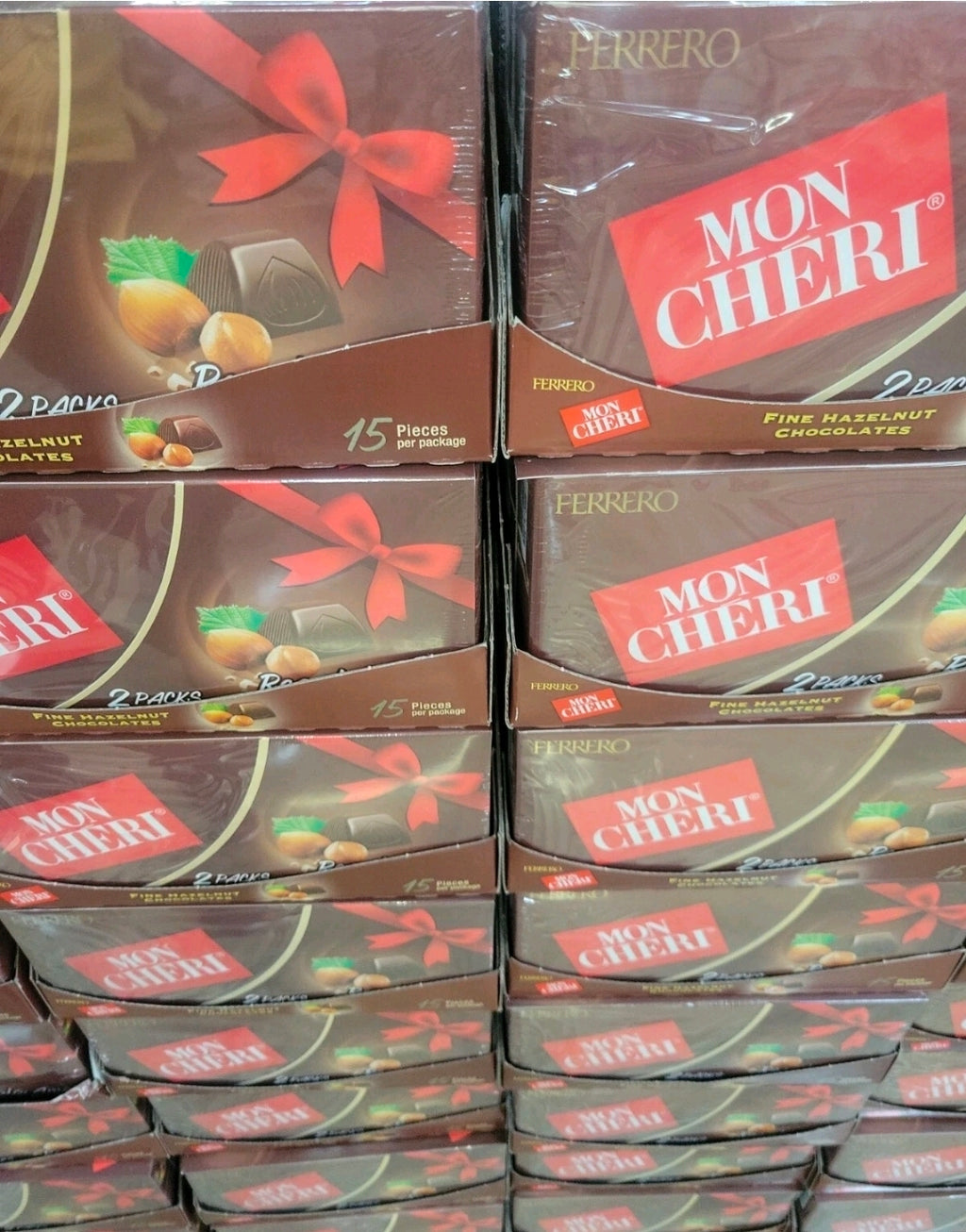 FERRERO MON CHERI FINE CHOCOLATE & HAZELNUTS 2 Packs of 15 PCS each pack Freshness Guaranteed!