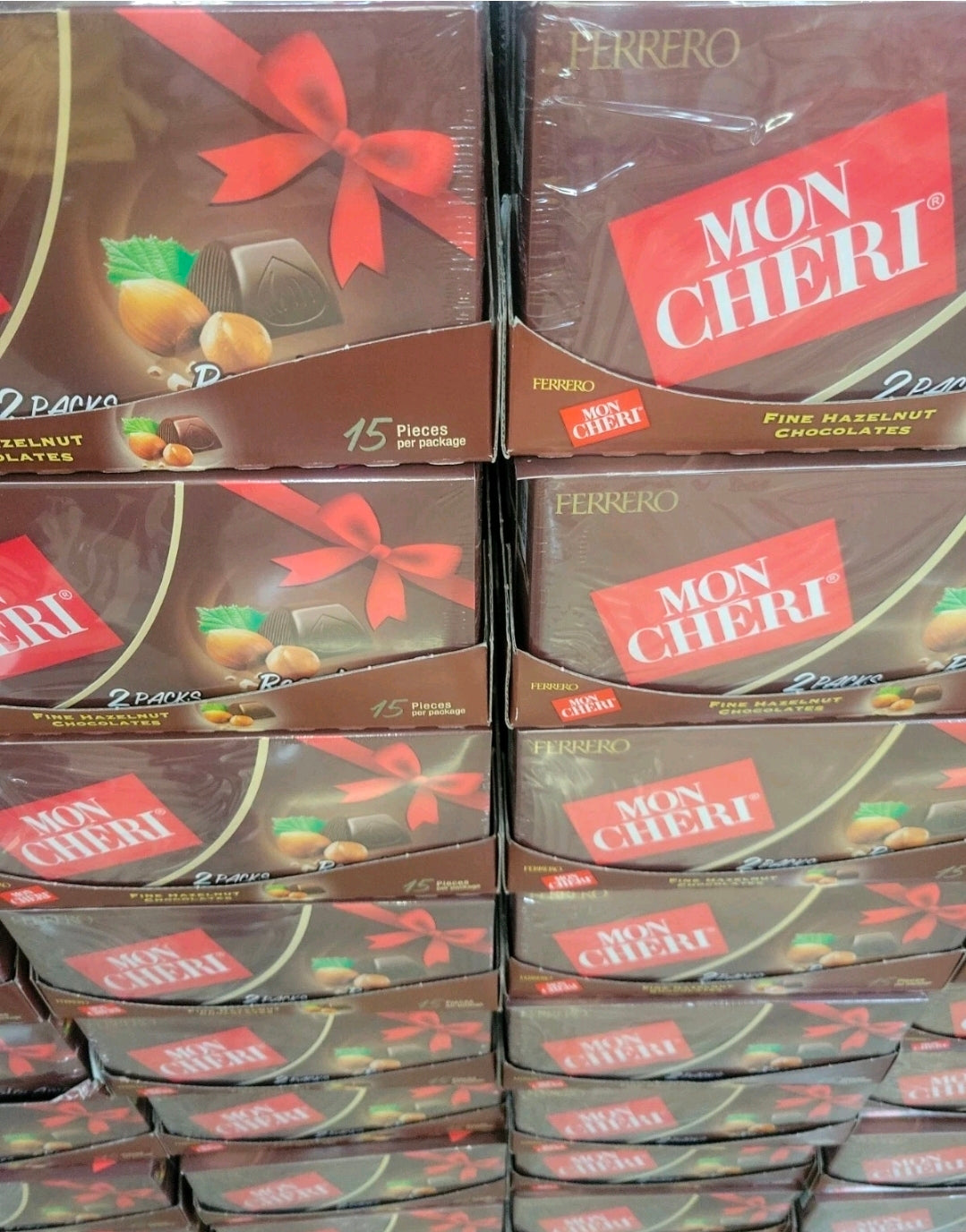 FERRERO MON CHERI FINE CHOCOLATE & HAZELNUTS 2 Packs of 15 PCS each pack Freshness Guaranteed!
