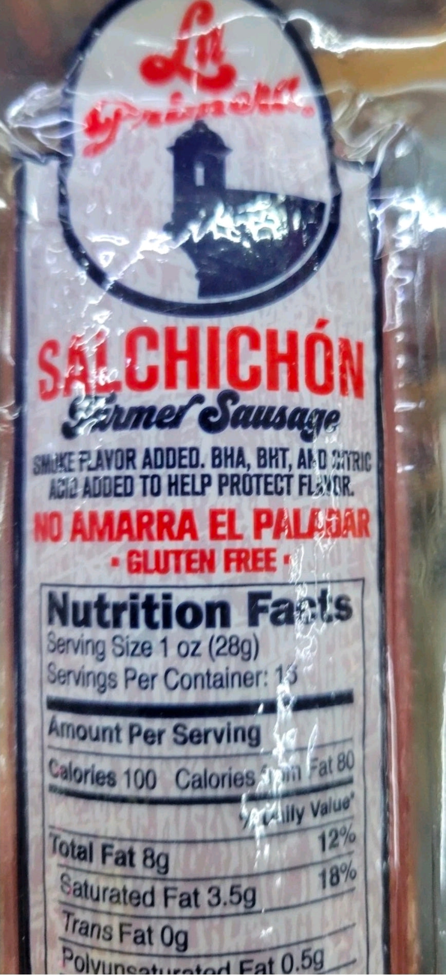 1 Pack SALCHICHON LA PRIMERA  1LB Each One Gluten Free Farmer Sausage