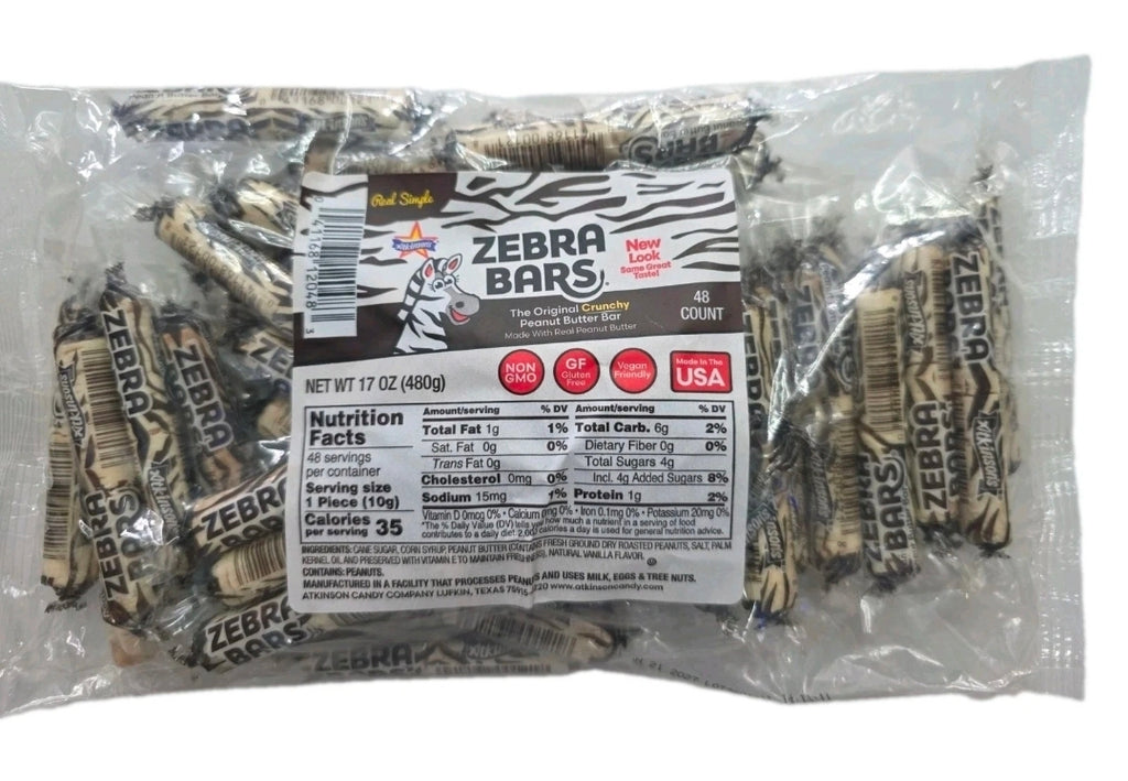 Atkinson's Original Crunchy Real Peanut Butter Zebra Bars 48 Bars Vegan