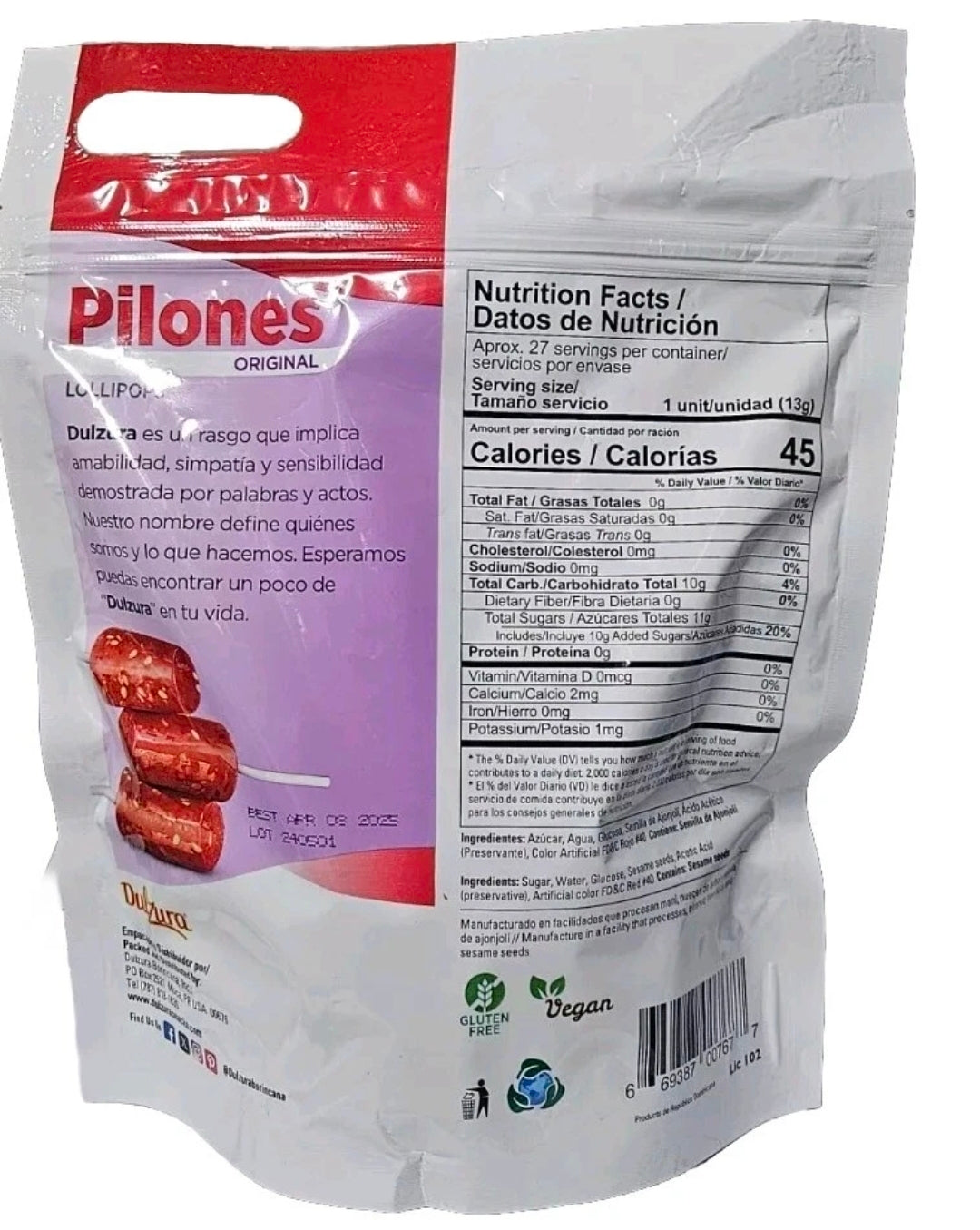 Dulzura Puerto Rican Pilones pops Family 1 Pack of 12.83 oz Gluten Free Vegan