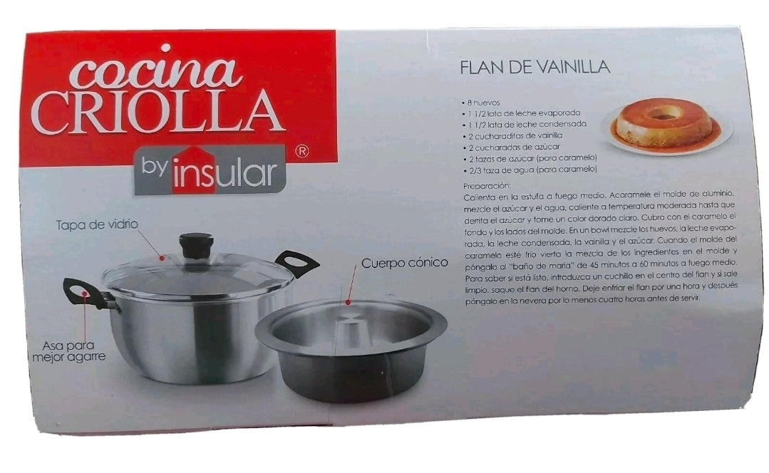 Cocina Criolla Flanera Baño Maria Flan Mold 8.6 in. Aluminum Double Flan Boiler