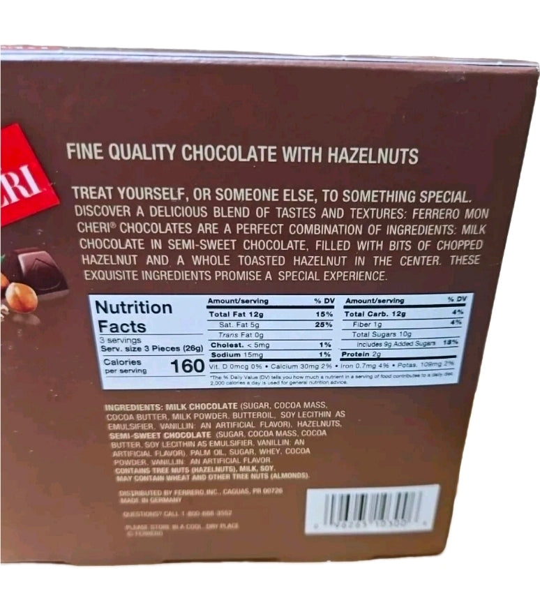 FERRERO MON CHERI FINE CHOCOLATE & HAZELNUTS Pack 9 PCS Freshness Guaranteed!