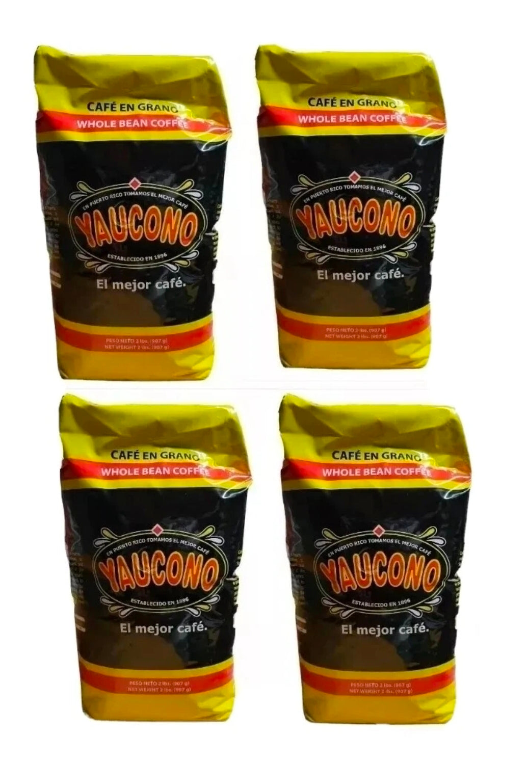 CAFE YAUCONO, MEDIUM ROAST WHOLE BEAN COFFEE 4 Bags 8 Lbs. Total
