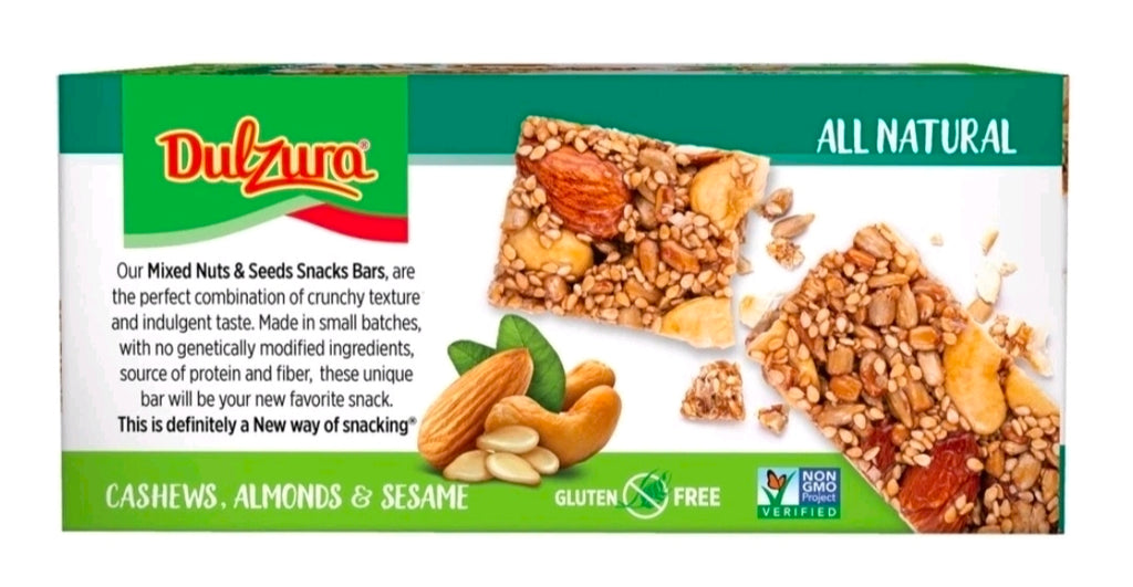 Dulzura All Natural Mixed Nuts + Seeds Crunchy Bars PK-16 GLUTEN FREE NON GMO