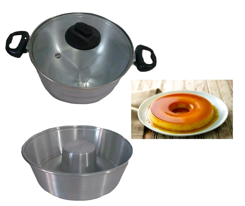 Cocina Criolla Flanera Baño Maria Flan Mold 8.6 in. Aluminum Double Flan Boiler