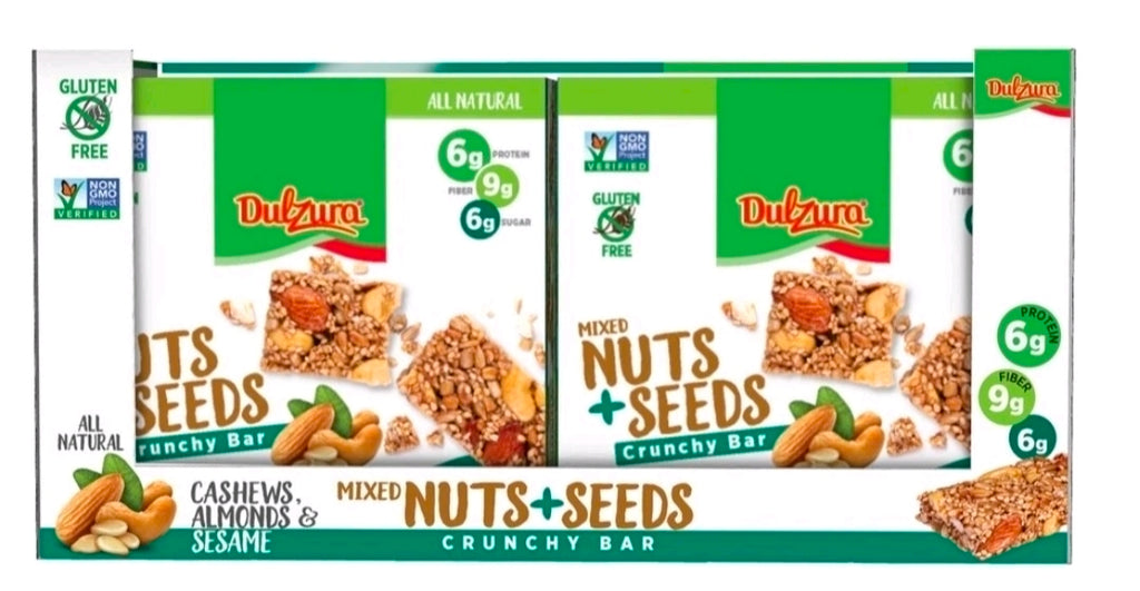 Dulzura All Natural Mixed Nuts + Seeds Crunchy Bars PK-16 GLUTEN FREE NON GMO
