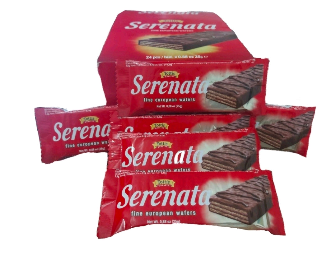 SERENATA VANILLA & CHOCOLATE FINE EURO WAFER GREEK CHOCOLATE BARS (BOX-24 PCS)