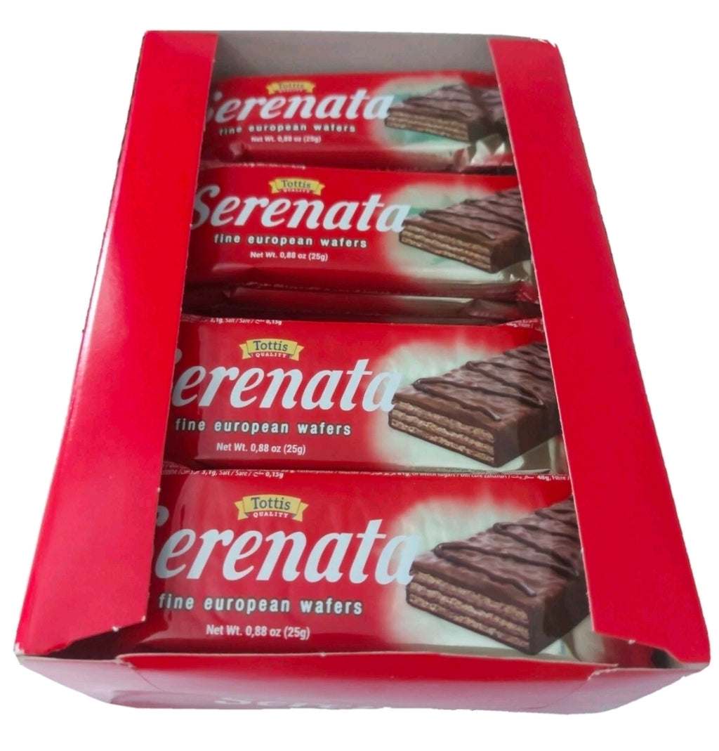 SERENATA VANILLA & CHOCOLATE FINE EURO WAFER GREEK CHOCOLATE BARS (BOX-24 PCS)