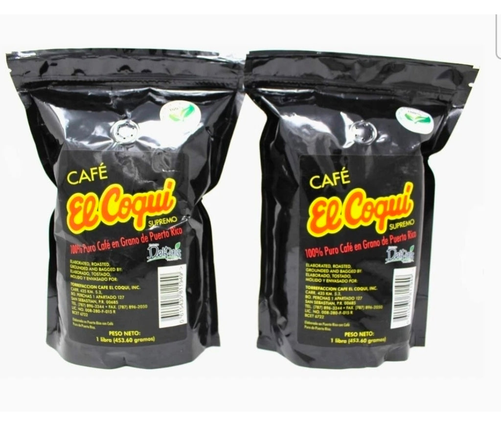 EL COQUI 100% Pure Puerto Rican Whole Bean Coffee 1 lb. PK FREE FAST SHIPPING!
