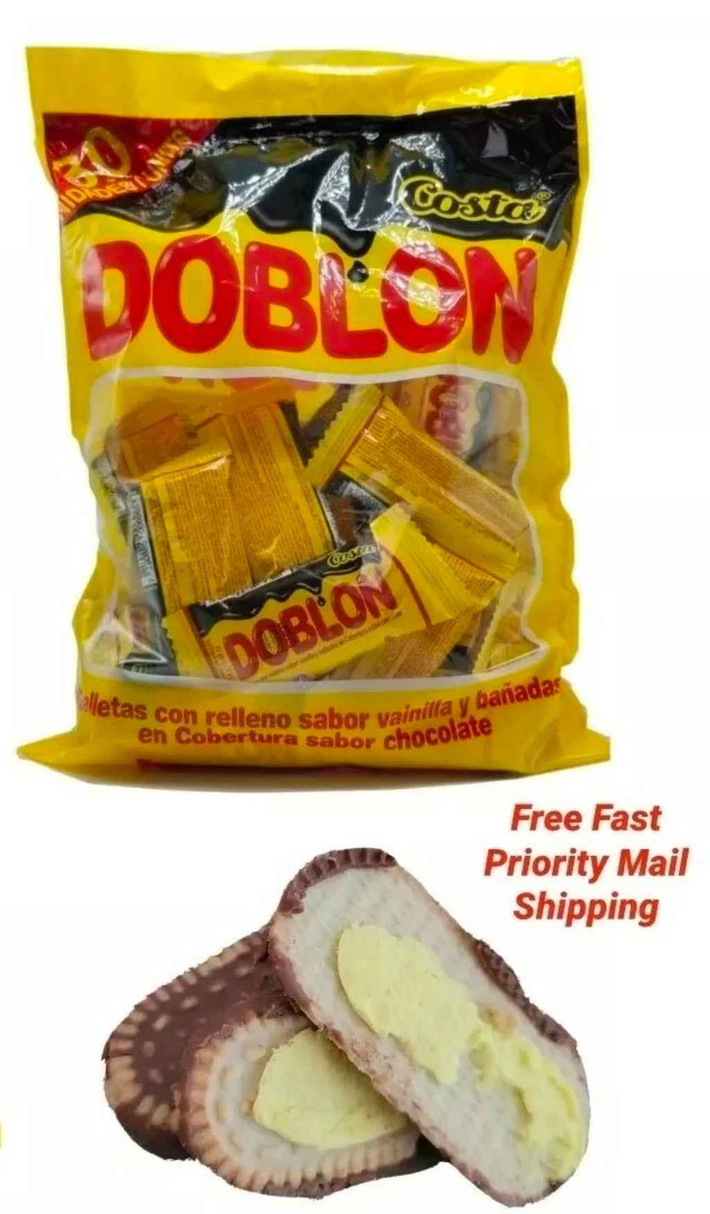 Costa Doblon Chocolate Coated Biscuit with Vanilla Cream (1 Pack of 30 Pieces)