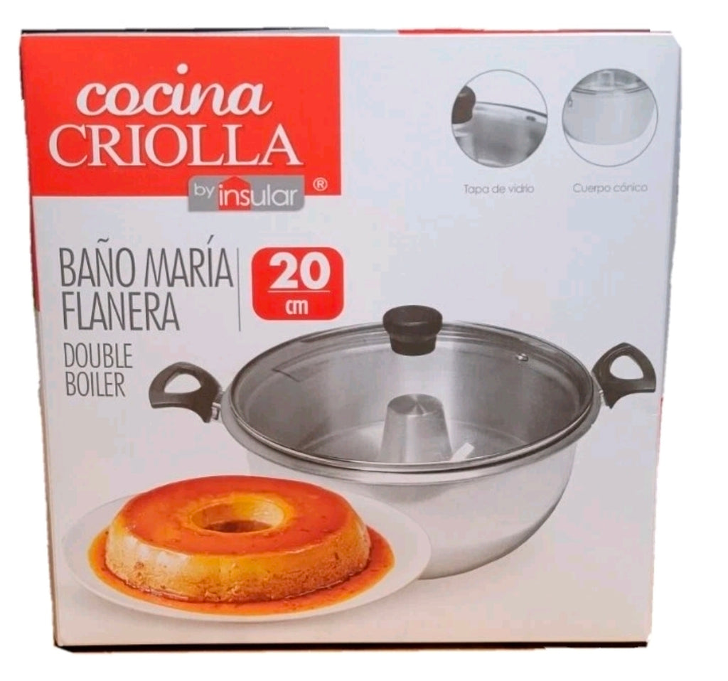 Cocina Criolla Flanera Baño Maria Flan Mold 8.6 in. Aluminum Double Flan Boiler