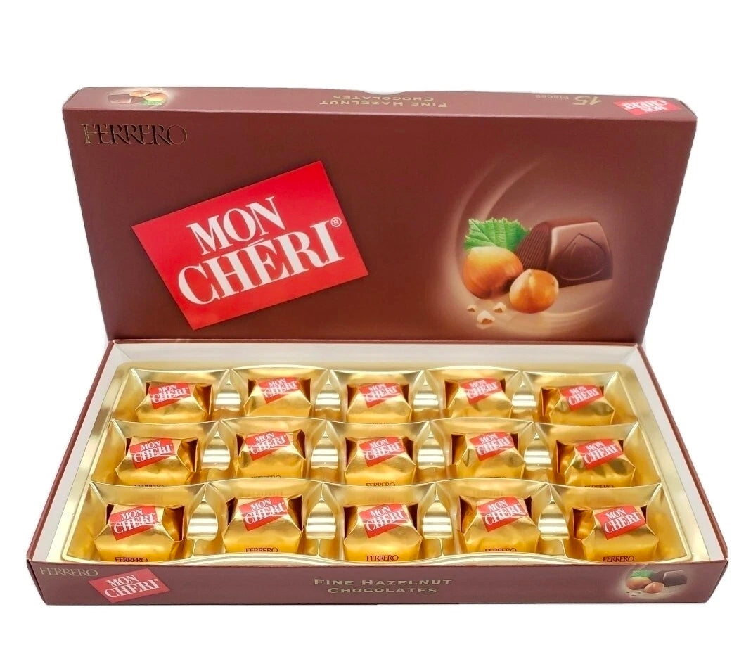 FERRERO MON CHERI FINE CHOCOLATE & HAZELNUTS 2 Packs of 15 PCS each pack Freshness Guaranteed!