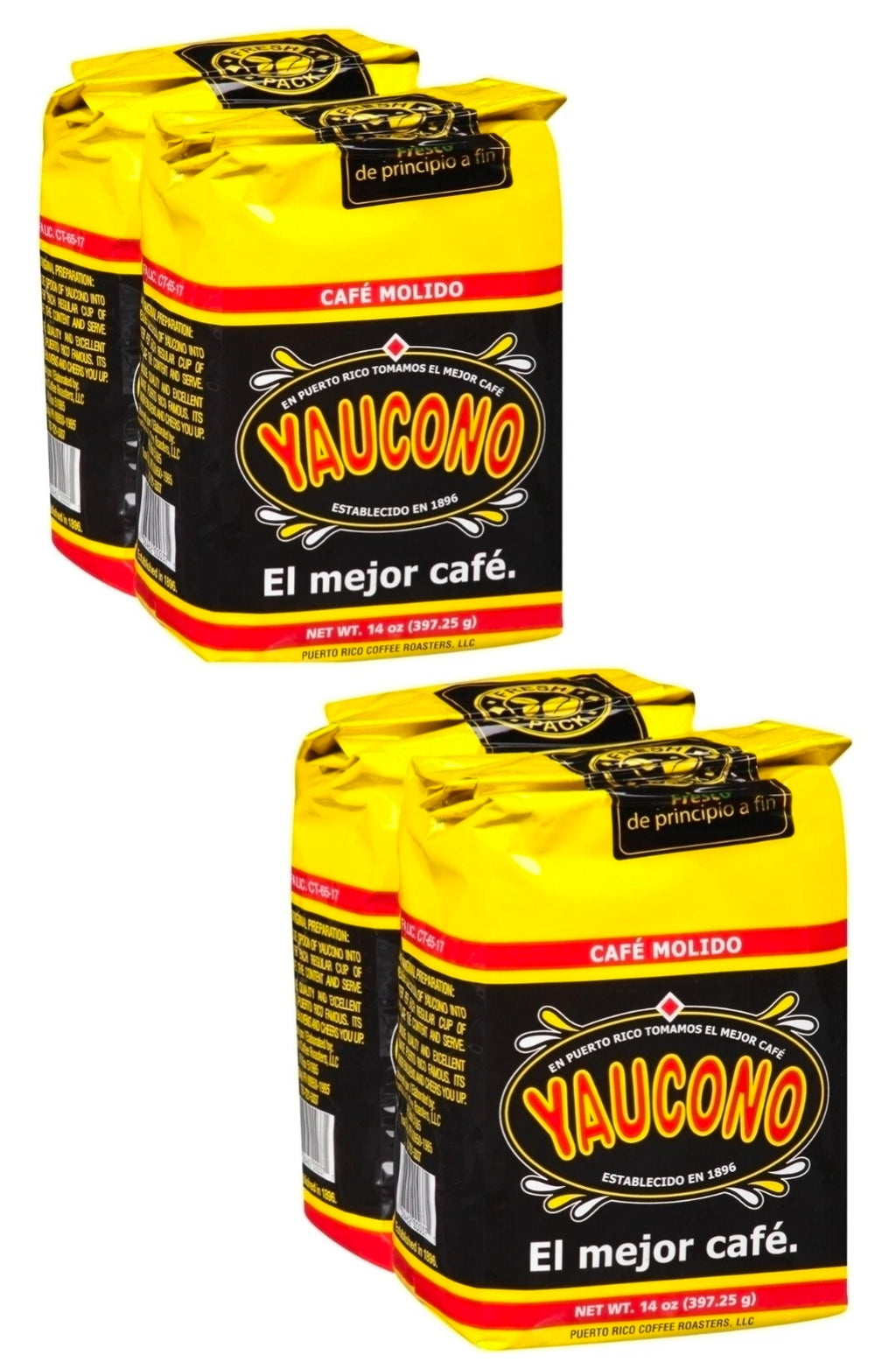 Cafe Yaucono Ground Coffee Puerto Rico (4 Pack of 14oz)